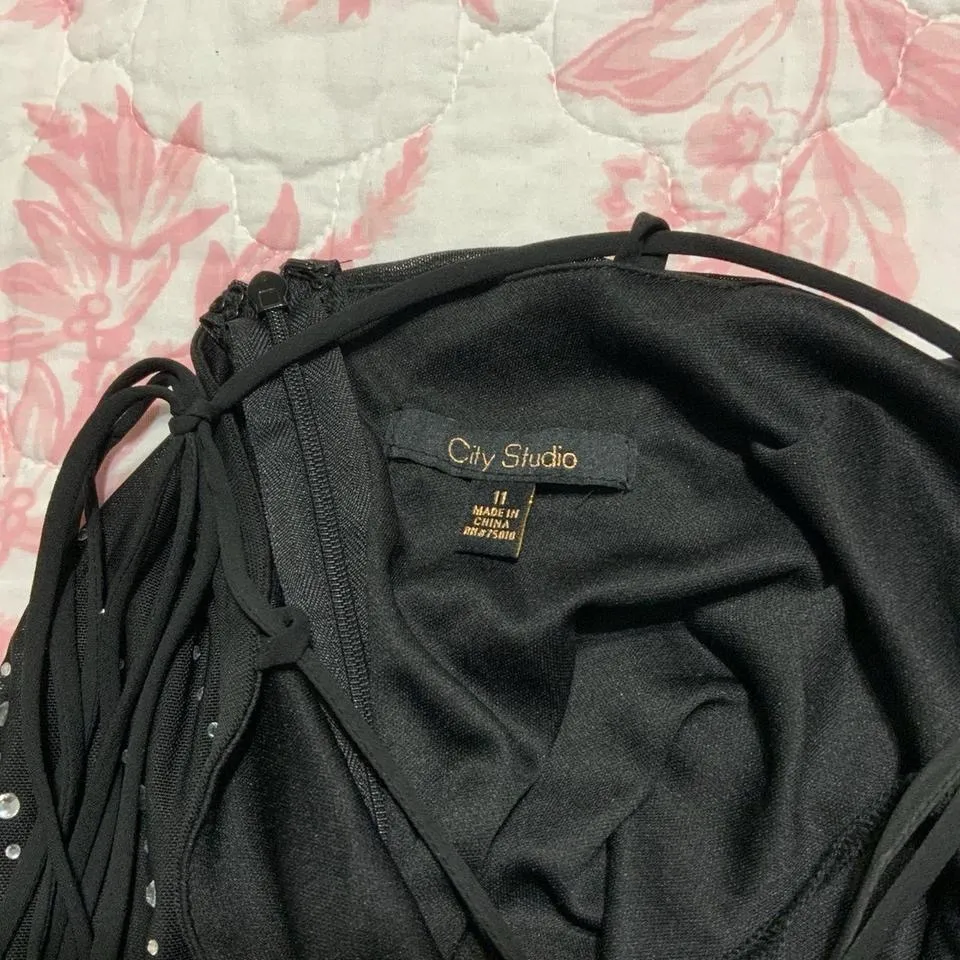 Y2K inspired Jeweled Bedazzled Rhinestone Low Back Maxi Dress Sz 11 Prom Dress Black - Image 5