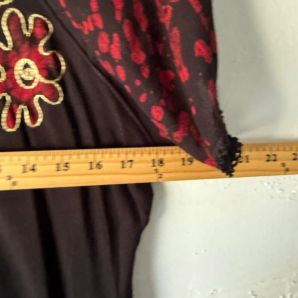 Star India Black Red Embroidered Floral Boho Handkerchief Hem Dress One size NWT - Image 7