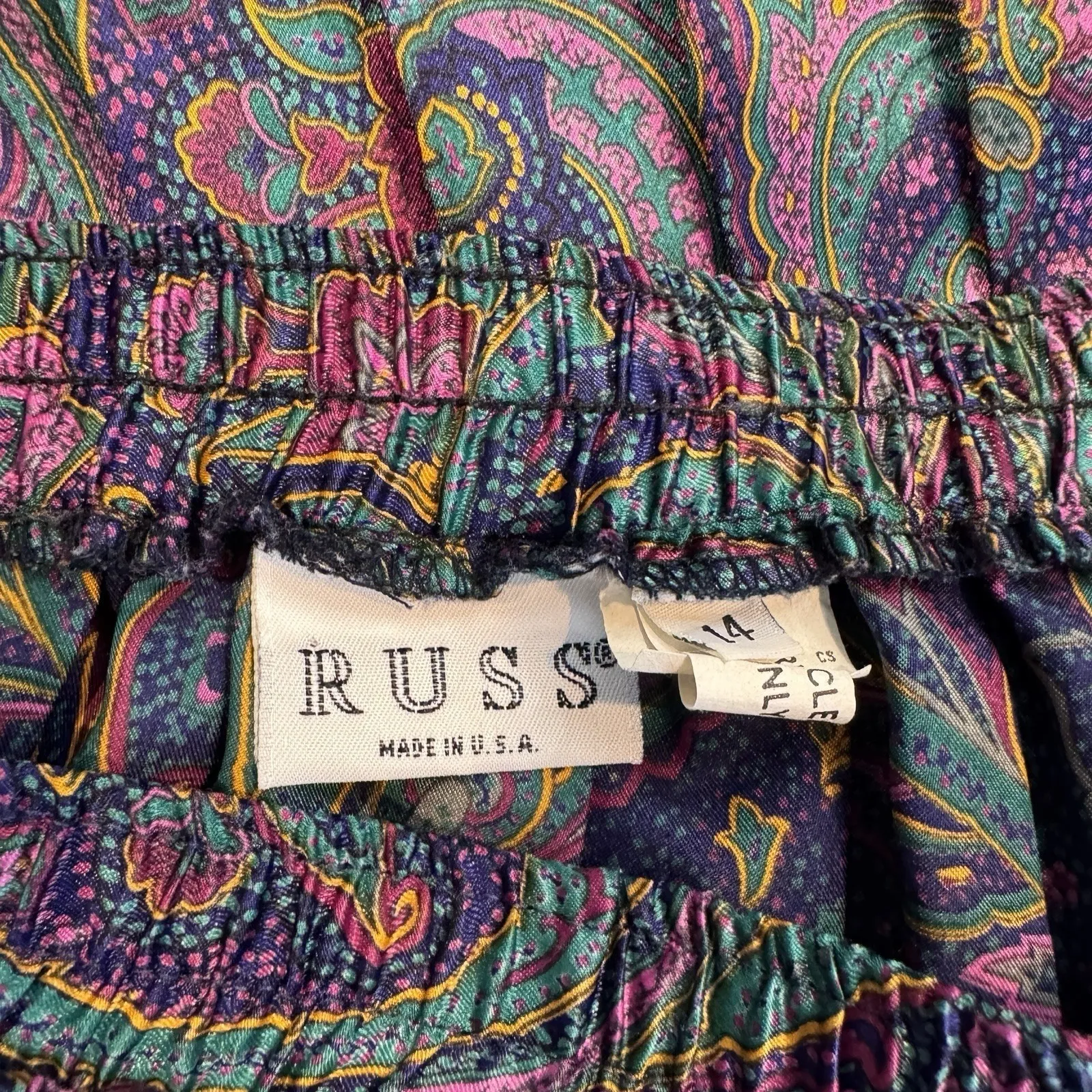 Vintage Russ Pleated Preppy Midi Skirt Womens 14 Purple Paisley Silky Satin - Image 7