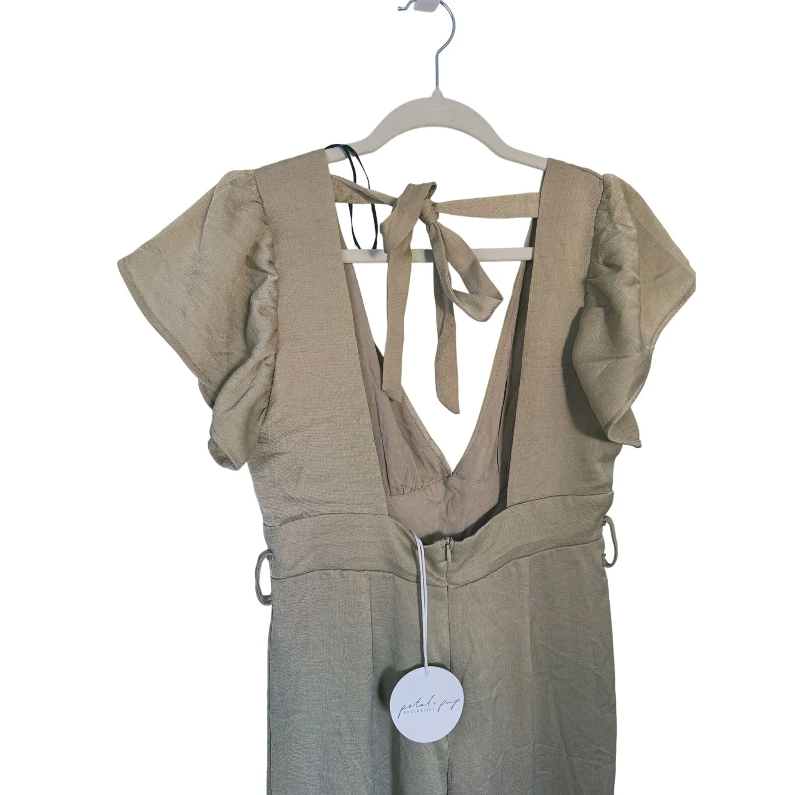 NWT Petal & Pup Minimalist Short Sleeve Bow Jumpsuit Size 6 Taupe Preppy Boho - Image 9
