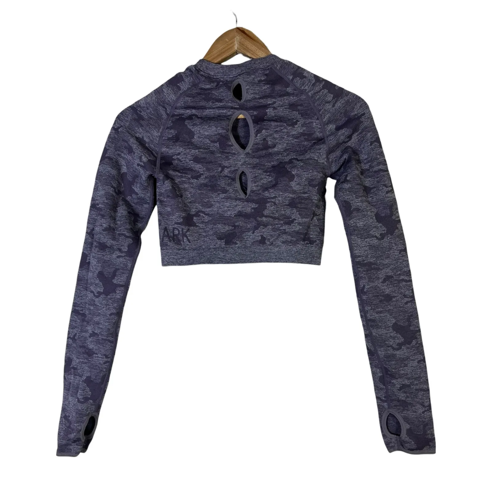 Gymshark Purple Camo Adapt Long Sleeve Crop Top Womens M Cutout Athleisure Gym - Image 6