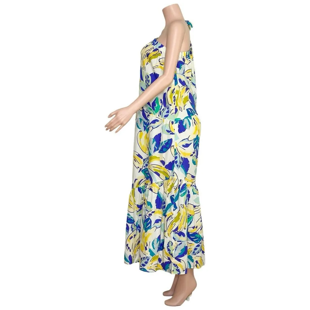 ANTHROPOLOGIE One Shoulder Bow Banana Print Maxi Dress, Yellow, Small - Image 8