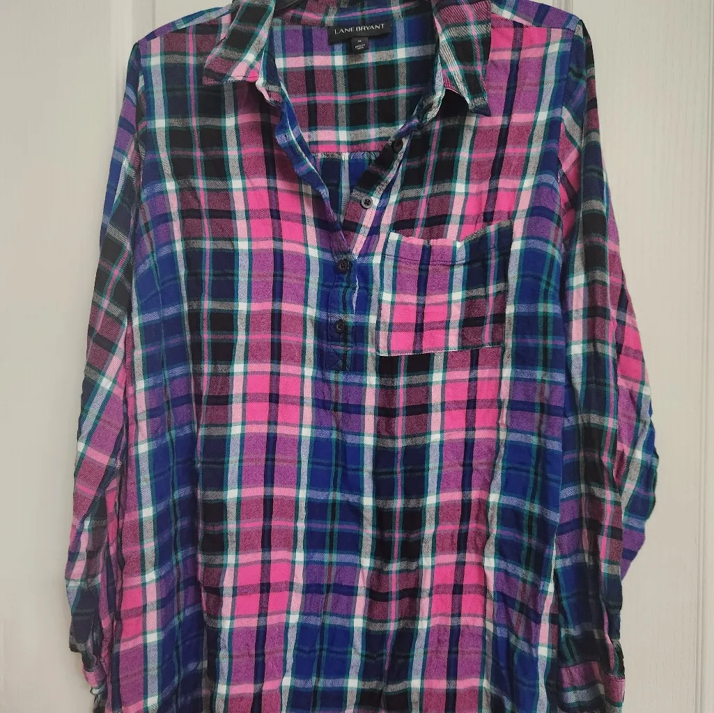 Lane Bryant 16  Colorful Plaid Button-Up Shirt - Image 6