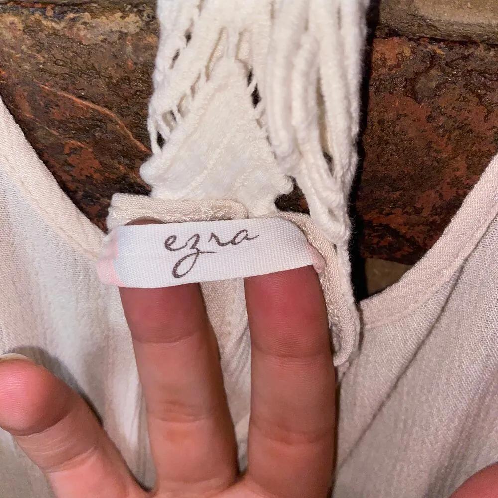 Ezra Cream Beige Gauze Lace Crochet Racerback Mini Dress Women's Size Small - Image 5