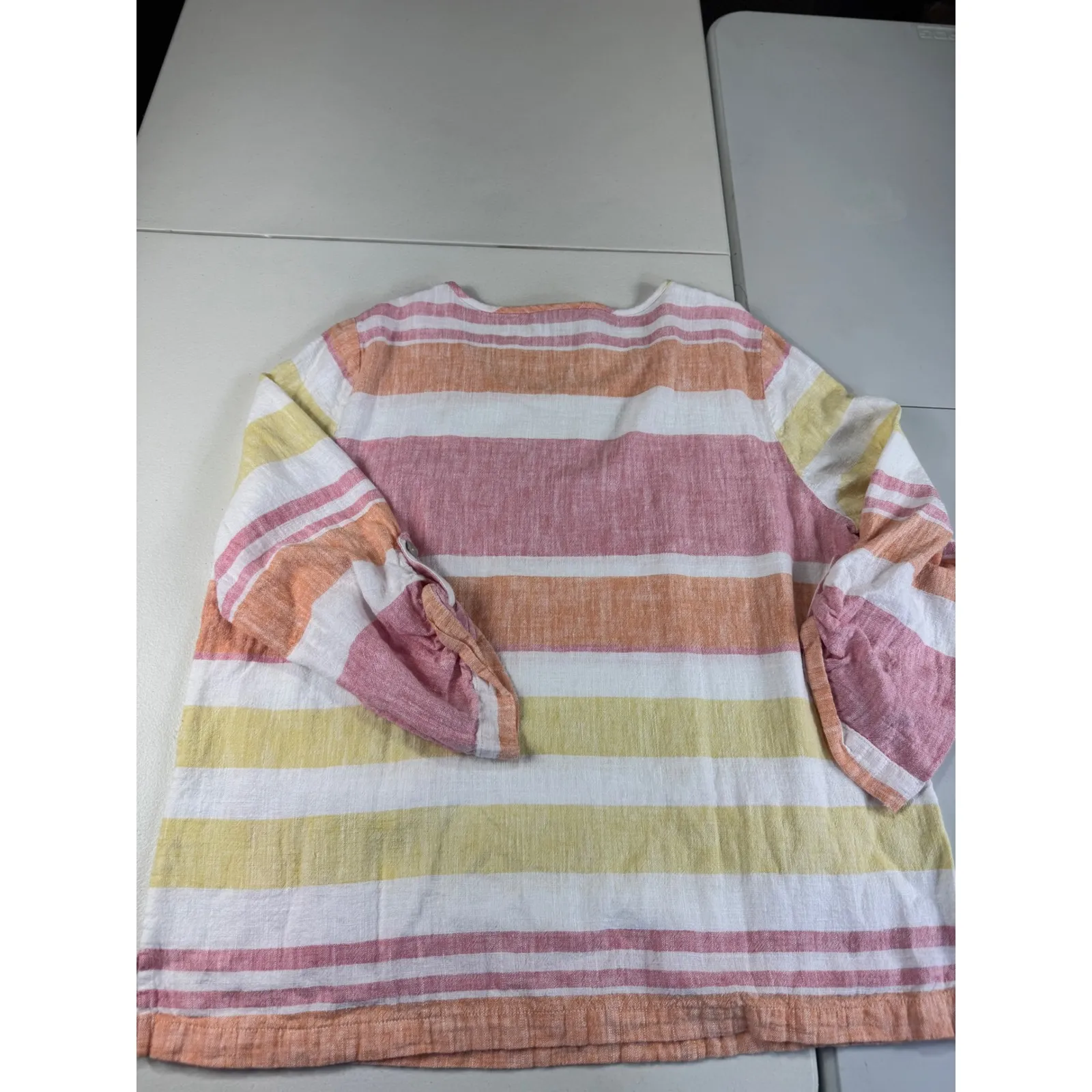 Appleseed's Linen‎ Blend Striped Tunic Top Roll Tab Sleeve Size L - Image 11