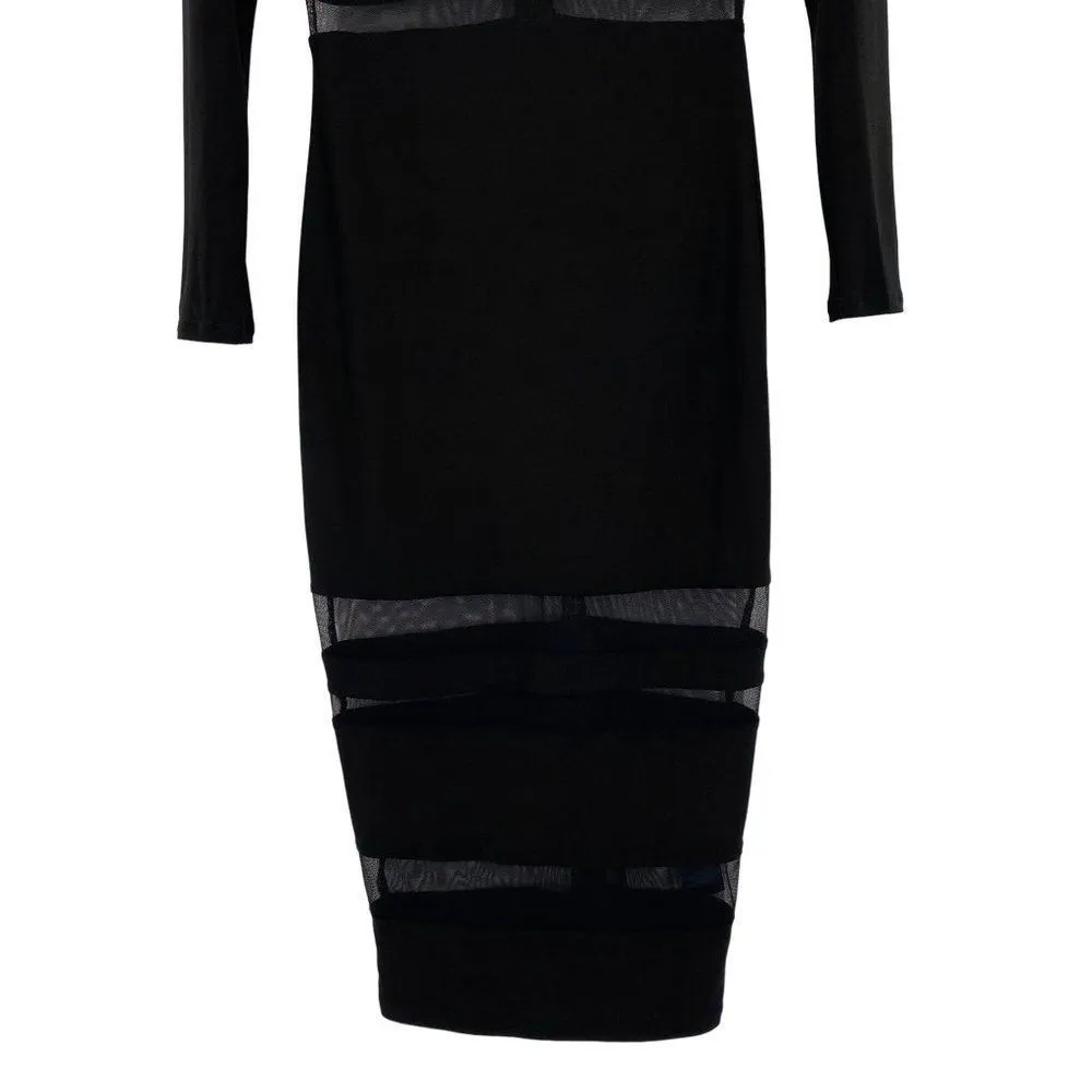 Bebe Black Midi Pencil Dress Sheer Mesh Panels - Image 8