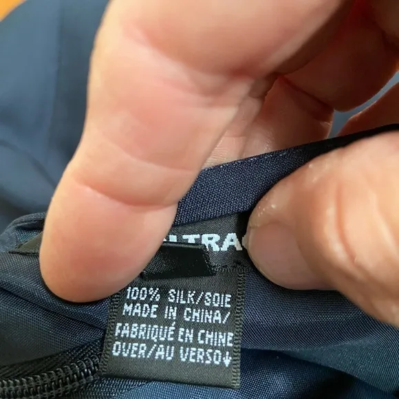 Ellen Tracy, sleeveless short blue/white‎ silk dress with belt, size 16 - Image 4