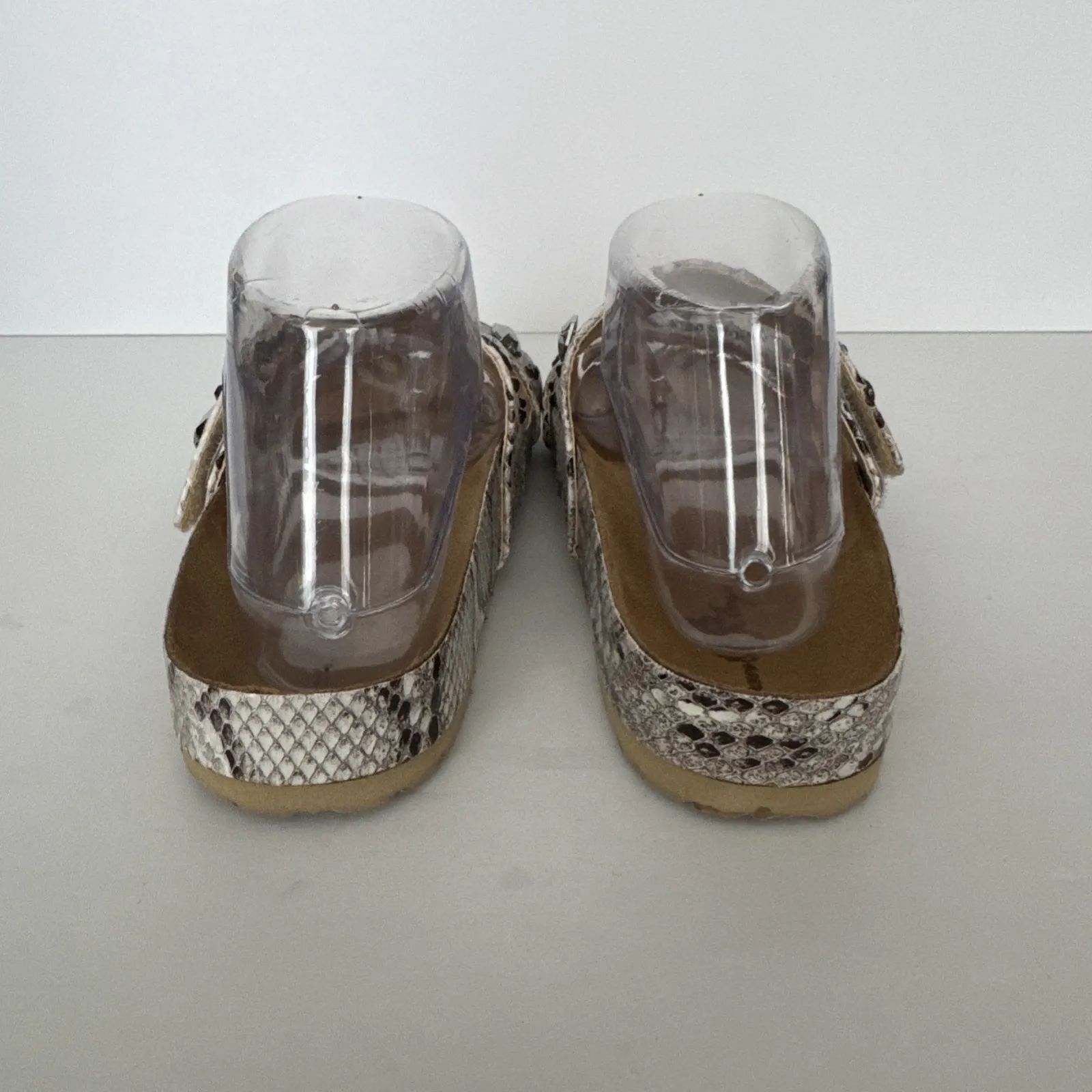 Joan Boyce Ruth Sandals Snake‎ Print Strappy Comfort Jeweled Slides Size 8 Wide Gray - Image 3