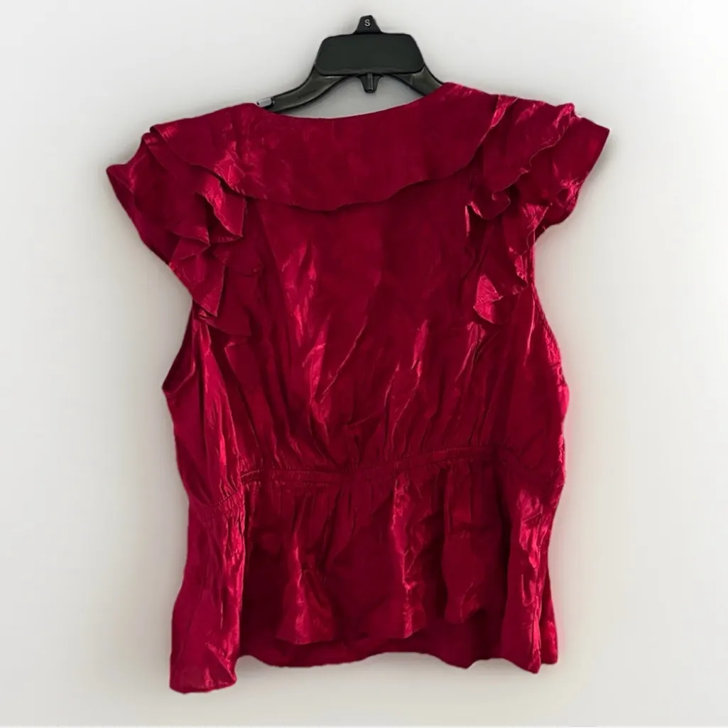 Sam Edelman Maila Ruffle-Trim Red Peplum Top Size L Women's V‎ neck Viscose NEW - Image 5