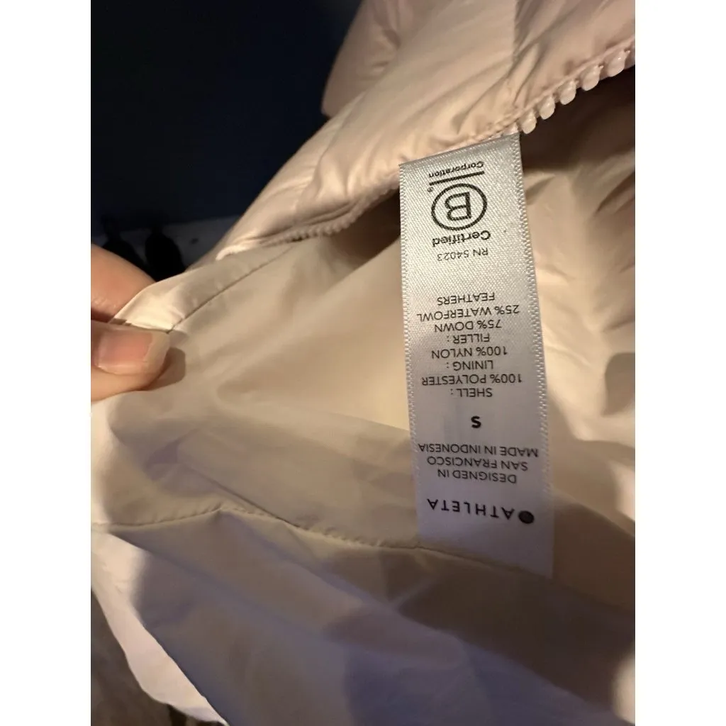 Athleta Downtown Parka Jacket Womens Sz S Baby Pink Hooded Down Puffer Coat EUC - Image 8