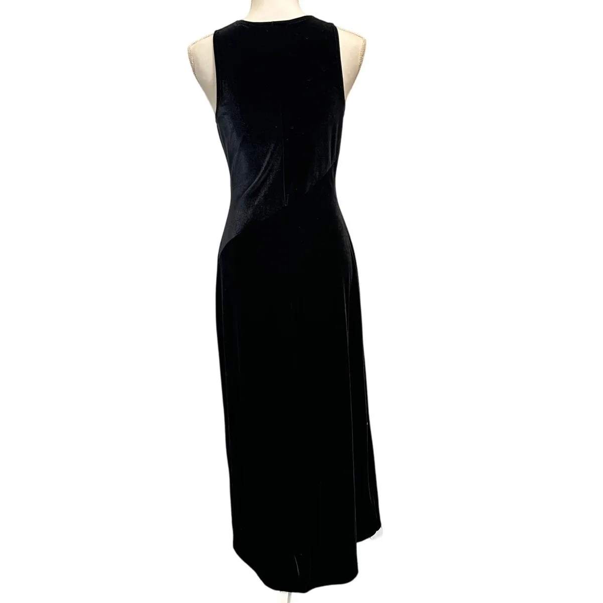 VTG Y2K 90s Marian & Maral Black Velvet Sleeveless Maxi Dress Gothic Witch Small - Image 4