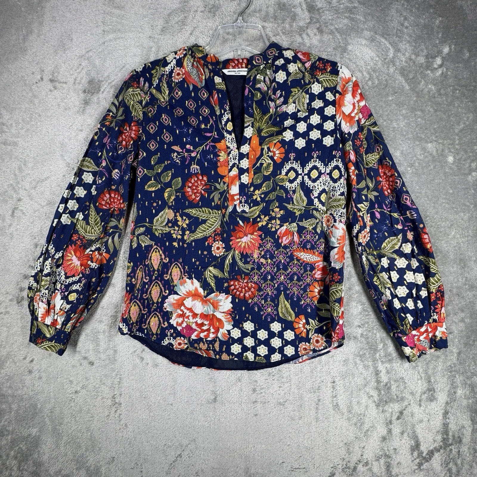 Amanda Uprichard Shirt Womens Small Navy Red‎ Floral Flower Blouse Bloomcore - Image 2