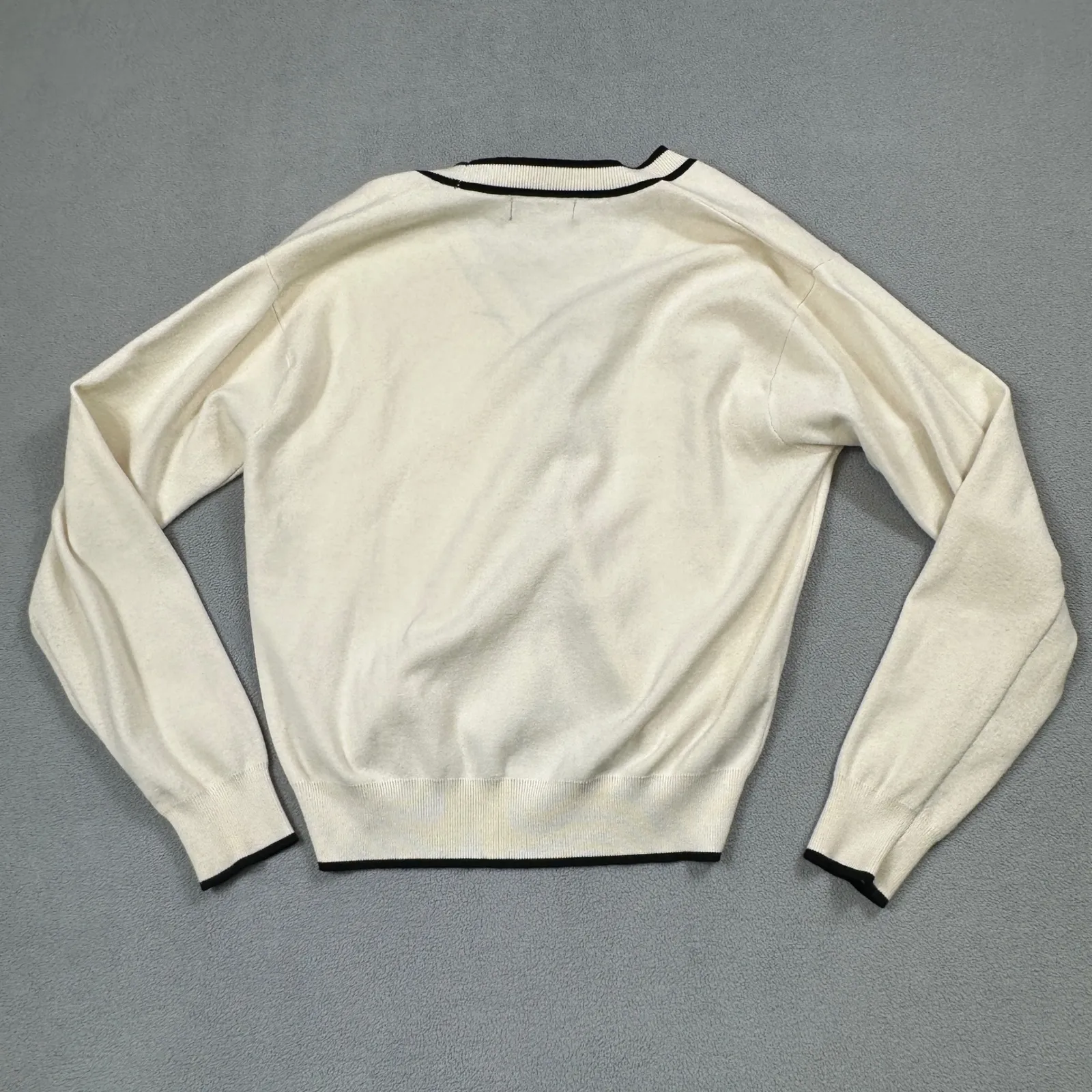 MNG Mango Cardigan Sweater S Womens Cream V Neck Black Trim Casual Knitwear - Image 2