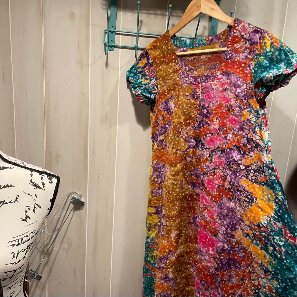 Cute festival goddess floral tie dye celestial front hook maxi dress handmade - Image 6