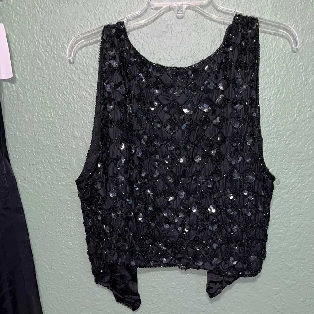 Vintage 70s elegant sequin beaded vest Black Size L - Image 9