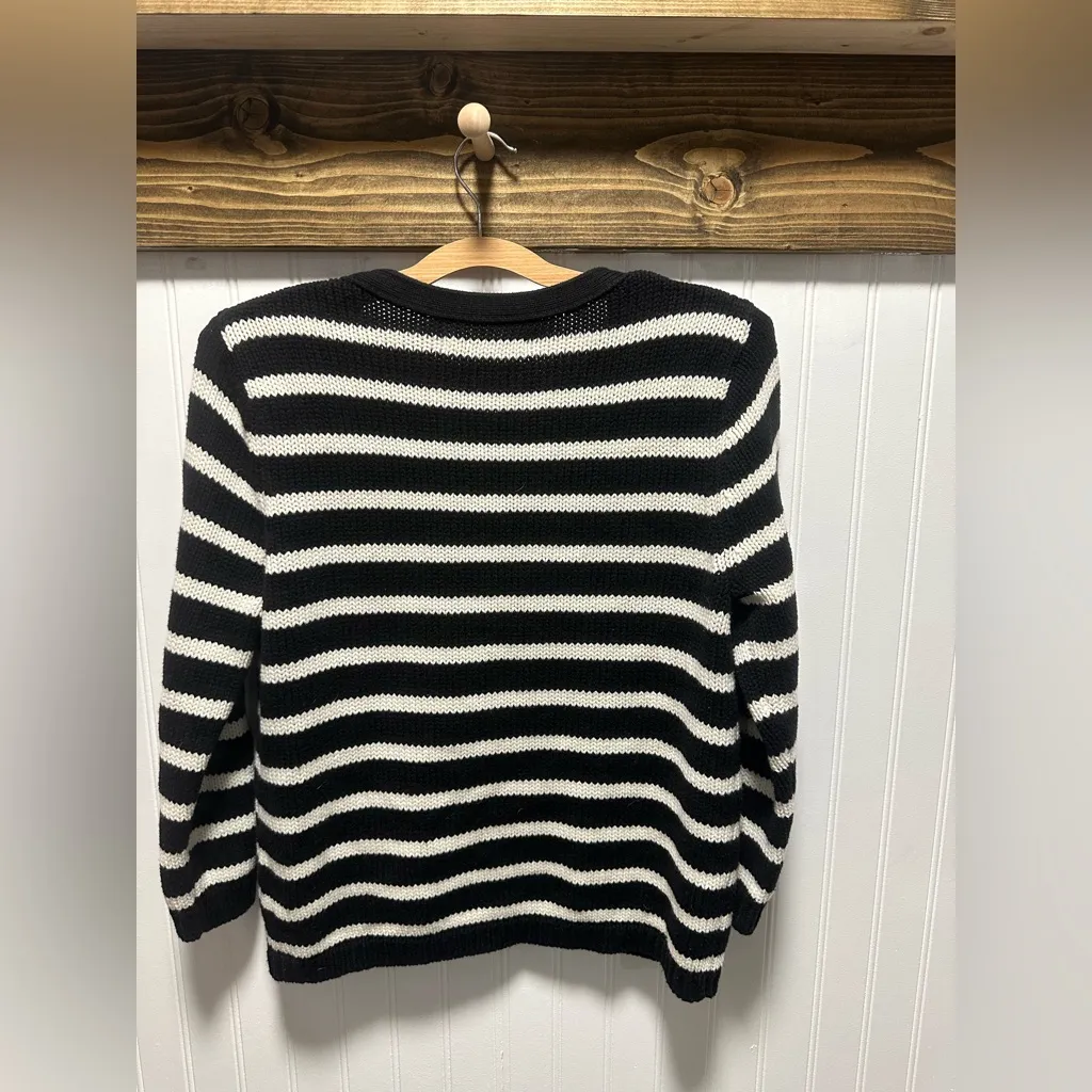Old Navy Black and White Striped Cardigan Sweater Sz. L old money career office - Image 2