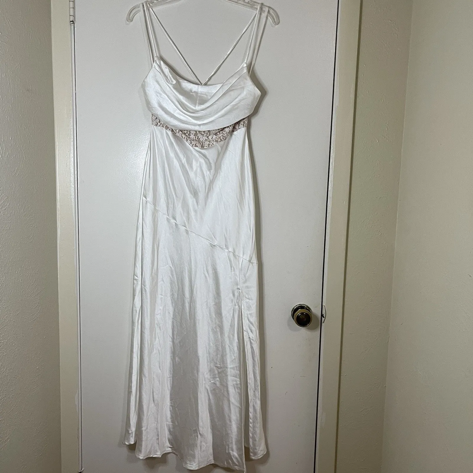 NEW! Selfie Leslie Golden Era Satin Lace Cowl Neck Midi White Dress XL st3125b01 - Image 4