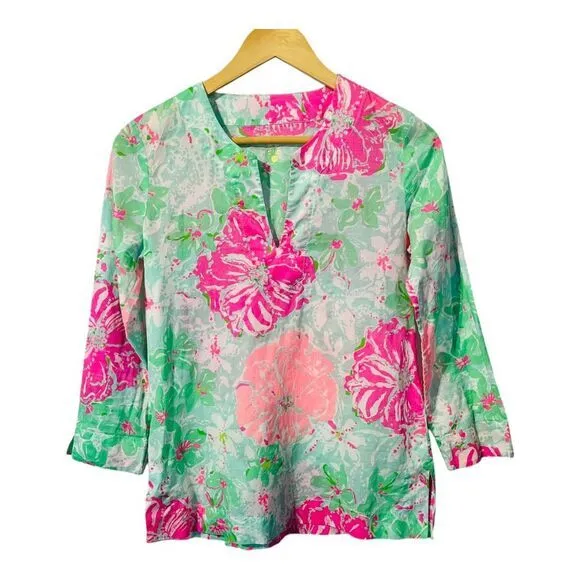 Lilly Pulitzer‎ Amelia Island Floral Print Top Beach Walk 3/4 Sleeve Size XS - Image 6