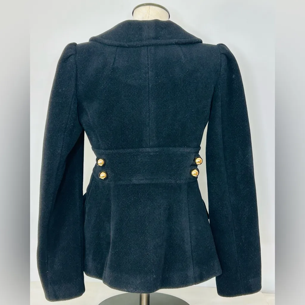 Milly of New York Black Wool Blend Military Peacoat with Gold Buttons size 2 - Image 3