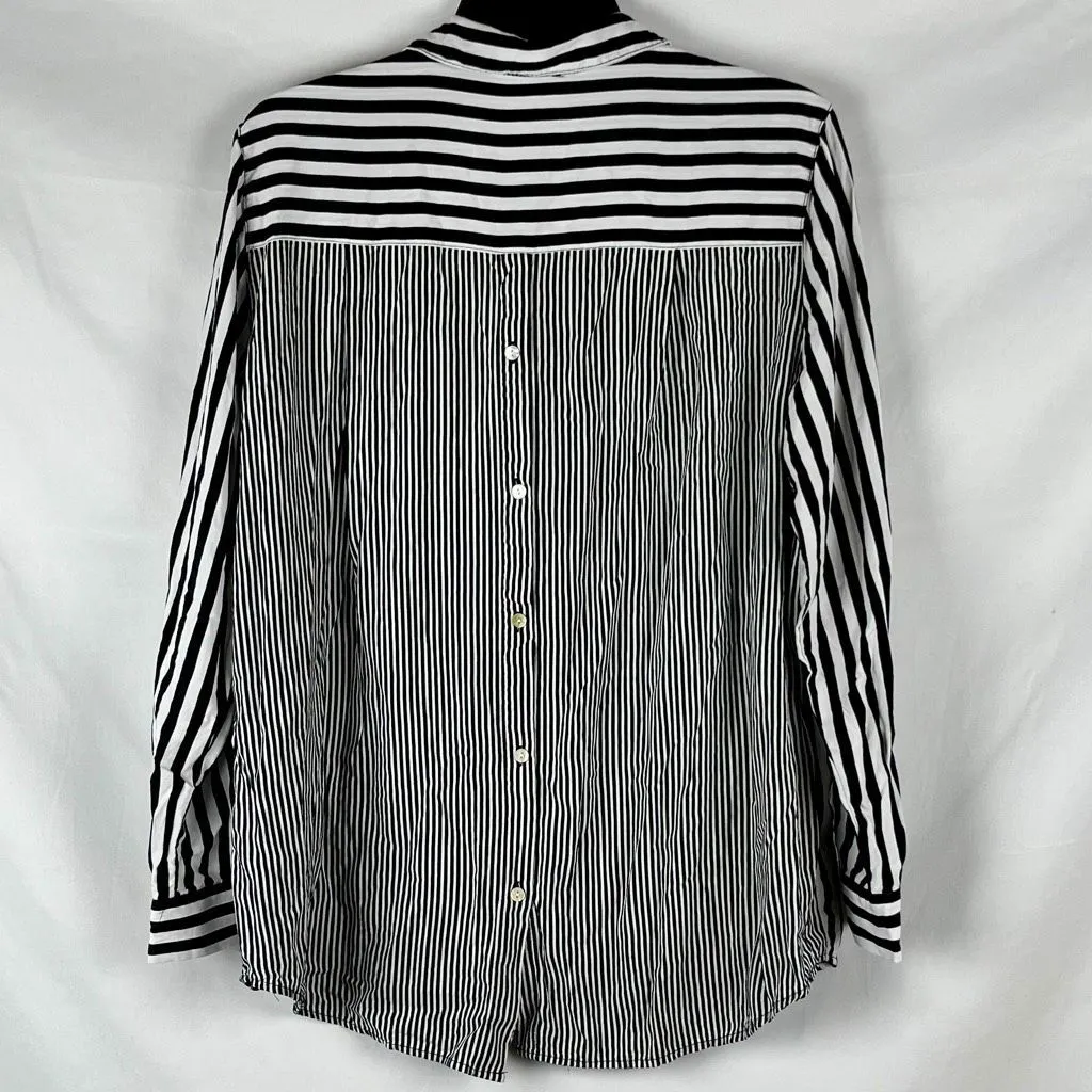 Jane + Delancey Black White Striped Long Sleeve Button Down Top XL - Image 2
