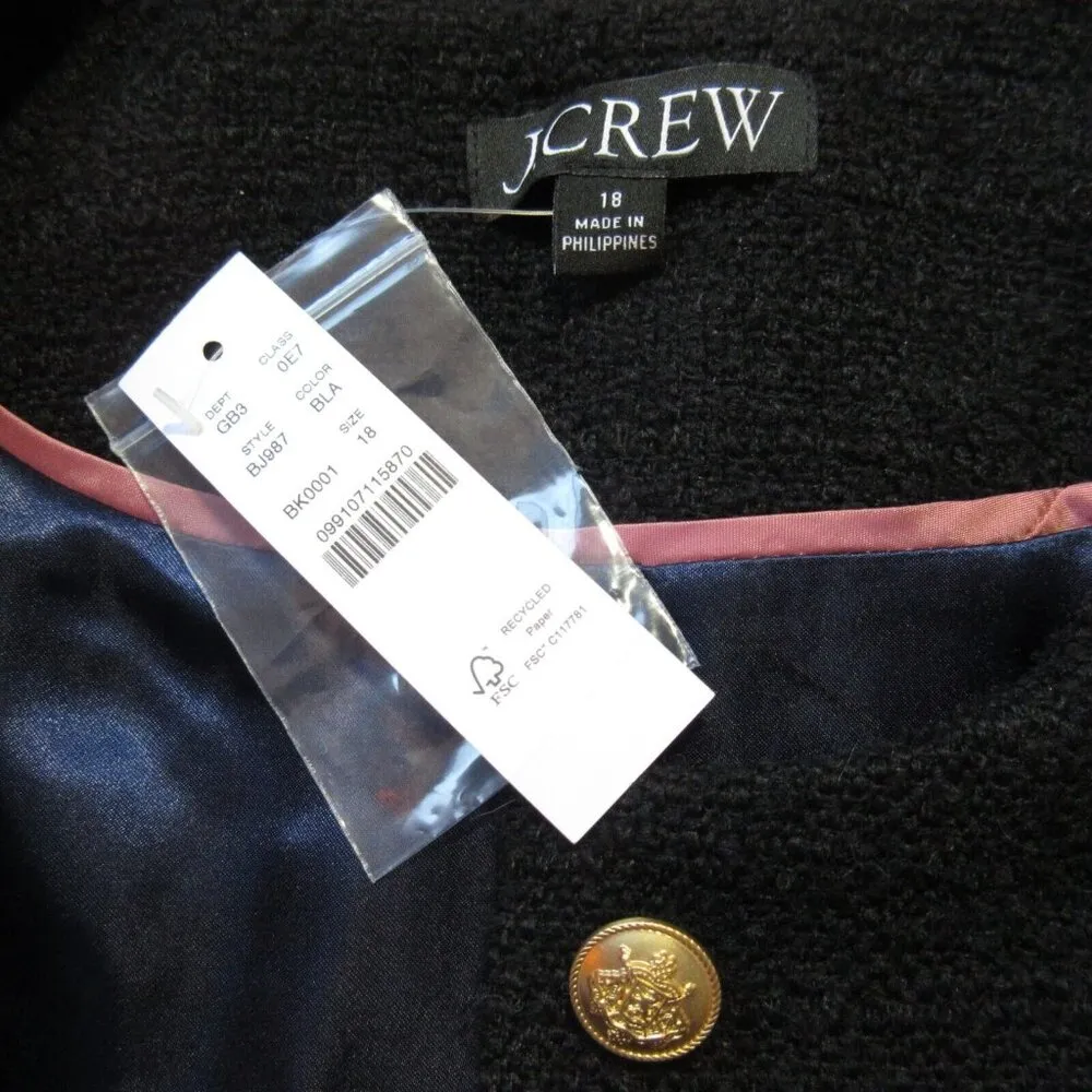 NWT J.Crew Louisa Lady Jacket in Black Maritime Tweed Cropped 18 - Image 5