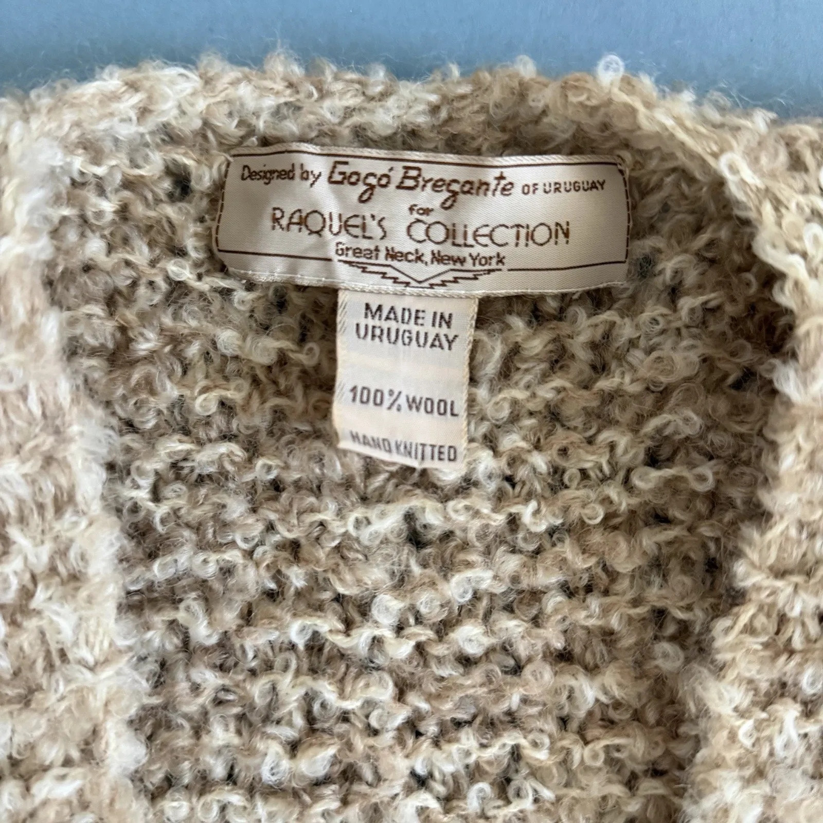 Vintage Gogo Bregante Raquel's Collection Wool Open Front Cream Marl Cardigan Tan Size M - Image 4