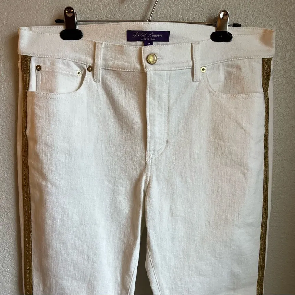Ralph Lauren Collection White Jean Gold Ribbon Size 31 - Image 2