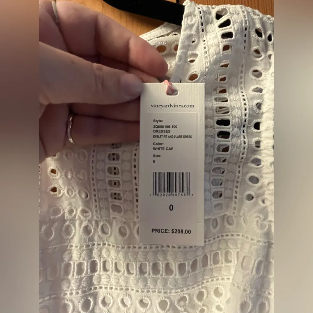 Vineyard Vines White Cap Eyelet Lattice Lace Fit And Flare Dress size 0 NWT - Image 7