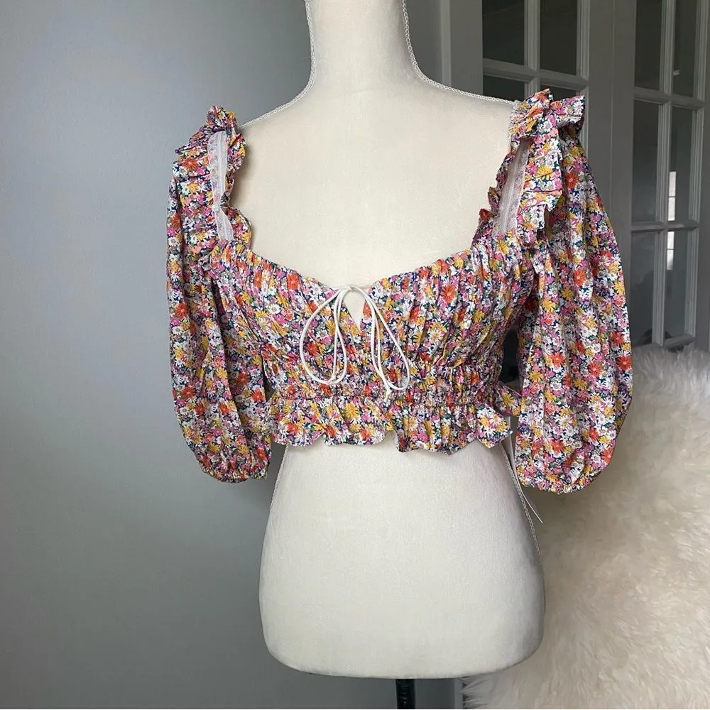 💛 For Love & Lemons Libby Floral Crop Top NWOT - Image 5