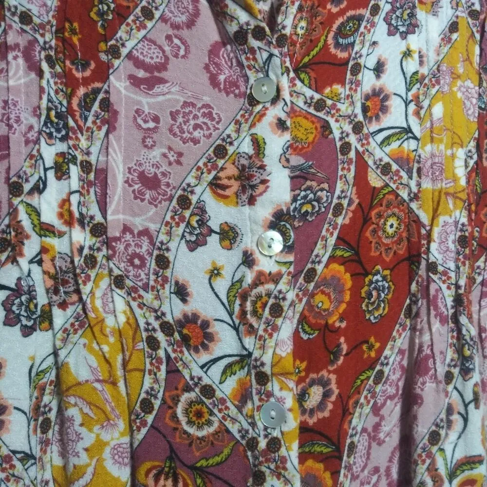 Jane and Delancey Retro Floral Paisley Oversized Button Up Top Boho Sz XL - Image 4