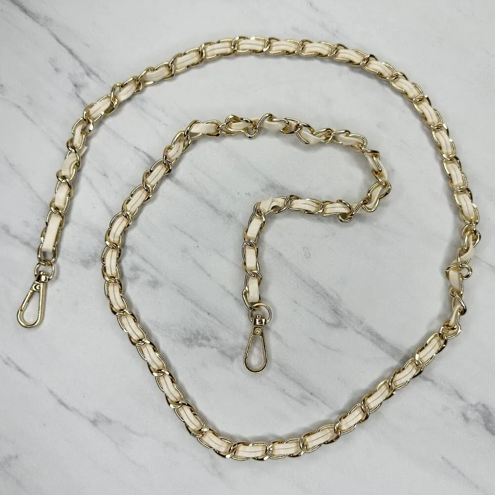 Faux Leather Woven Gold Tone Chain Link Purse Replacement Strap ✨ - Image 2