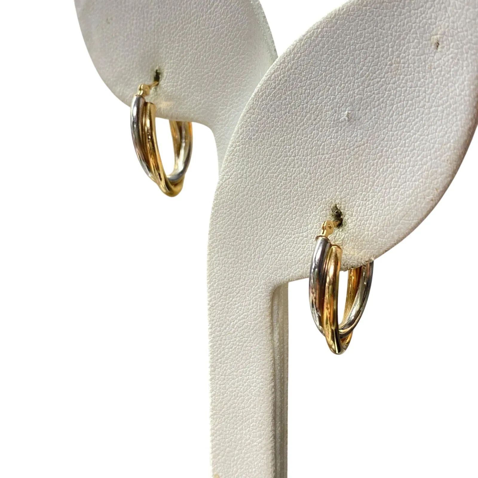 10K Two Tone Yellow White Gold Hoop Earrings Small Twisted Lightweight - Image 6