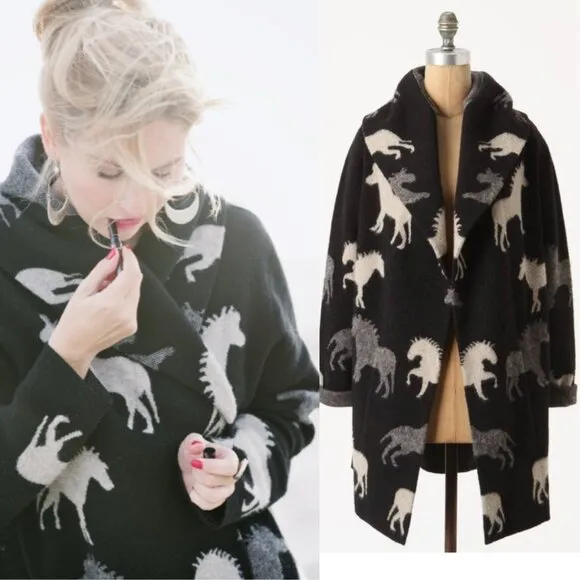 Anthropologie Field and Flower Sedona Horse Cardigan Sweater Coat Jacket Wool - Image 2