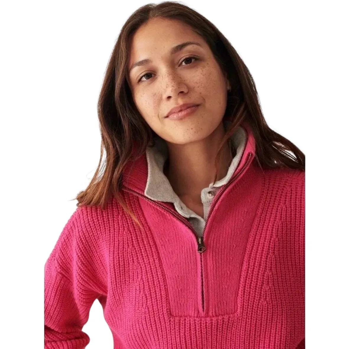Faherty Women's Mariner Organic Cotton Half Zip Pullover Sweater Pink Knit XS - Image 2