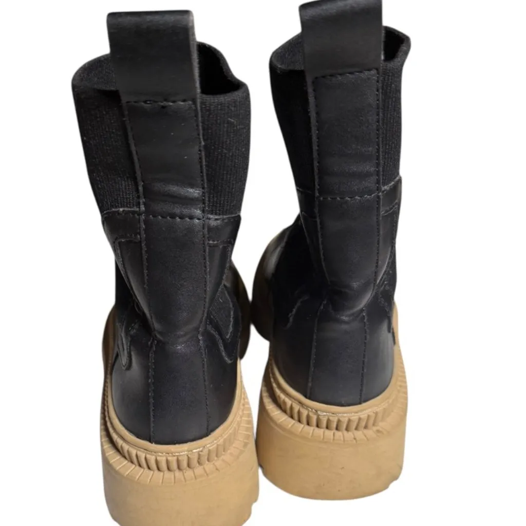 MNG mango Boots Womens 5.5 Black Tan Chunky Sole Pull On Platform Chelsea Style - Image 4