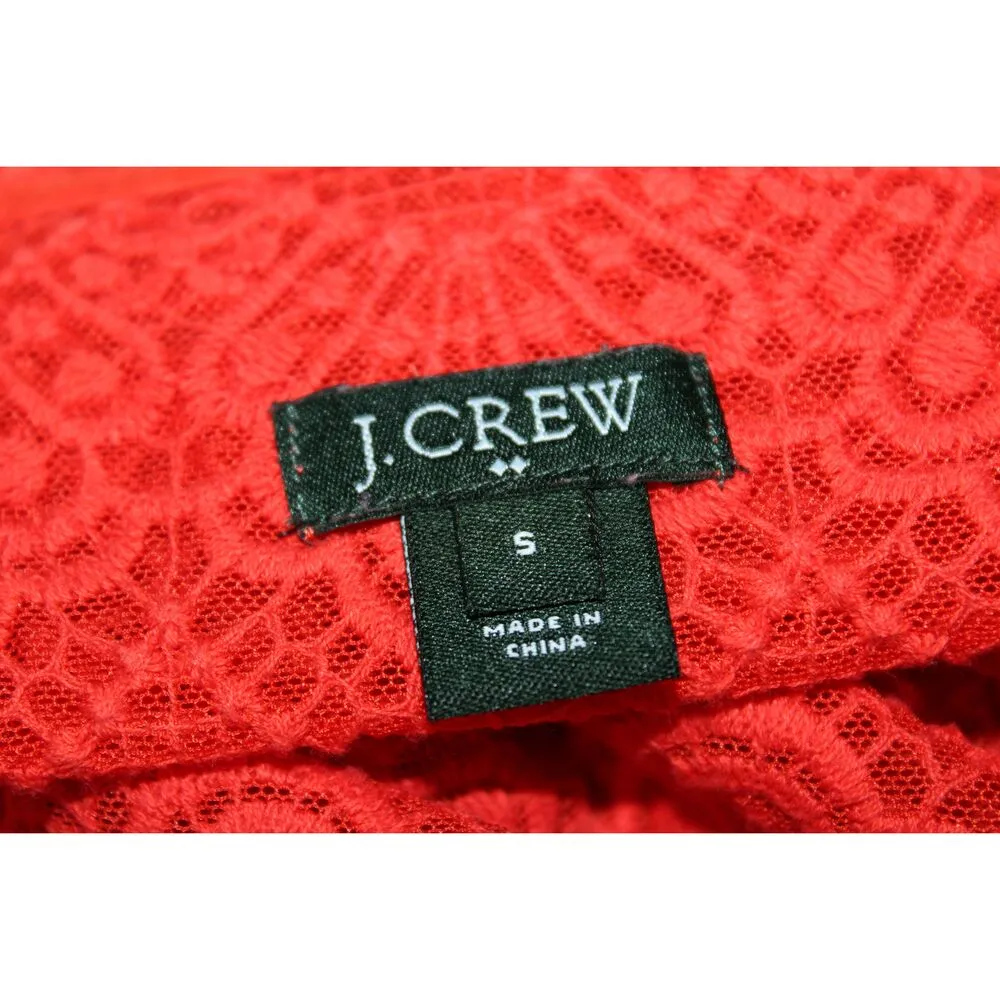 Womens J.Crew Orange Red Scalloped Lace Short Sleeve Shirt Blouse Top Size Small - Image 3