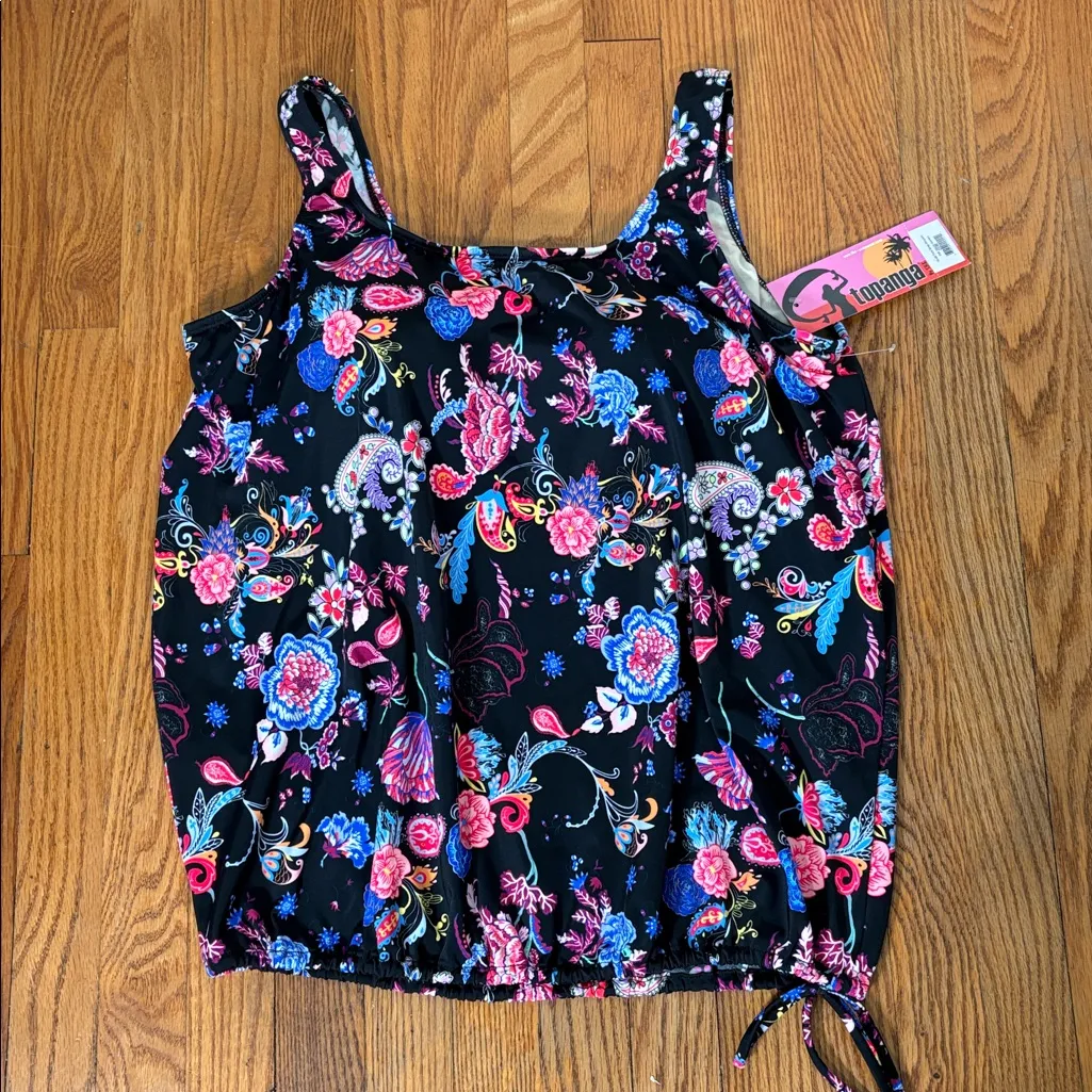 T.H.E. Blouson Tankini Top Swim Shorts Floral Black plus size 26W NWT Mastectomy - Image 3