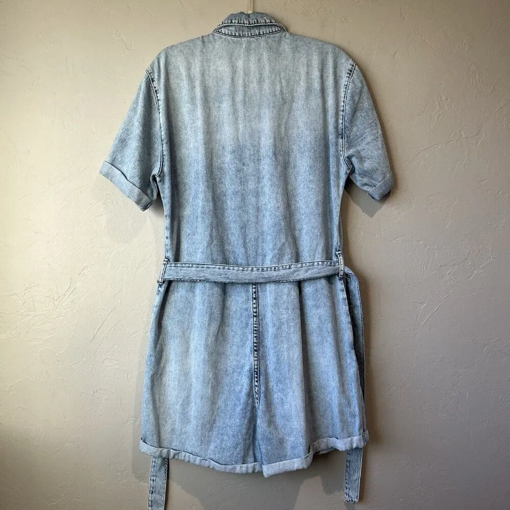 Chelsea & Violet Denim Jumpsuit Romper Shorts L NWT Utility Boho Blue preppy new - Image 11