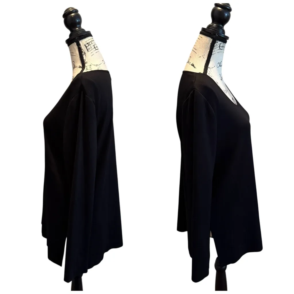 MING WANG Knit Lightweight Tunic Sweater Pullover Black Size Large Scoop Neck - Image 3