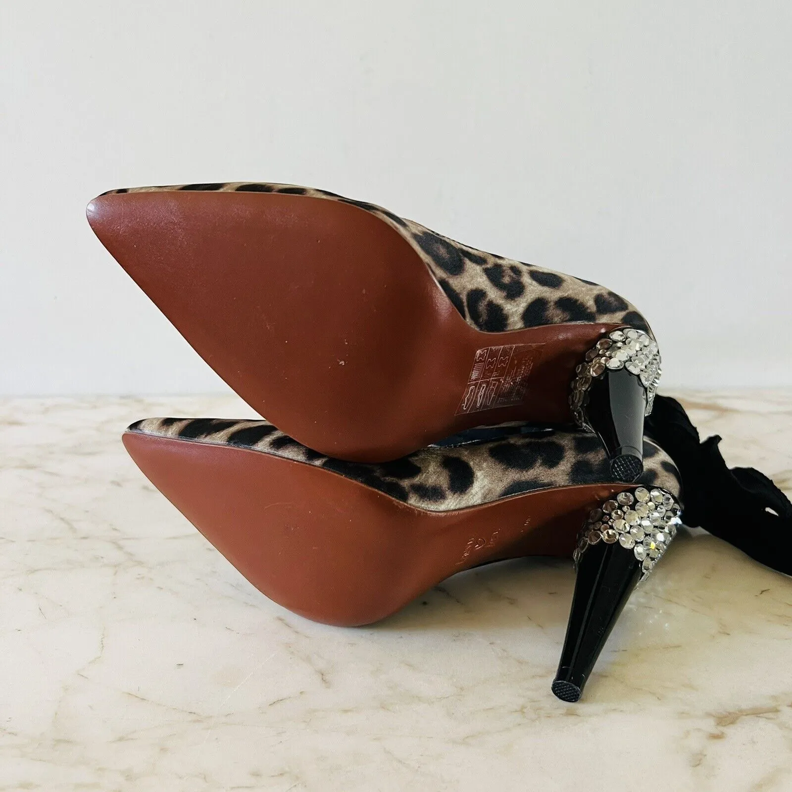 2010 LANVIN x H&M Leopard Print Ribbon Rhinestone Heeled Pumps - Image 8