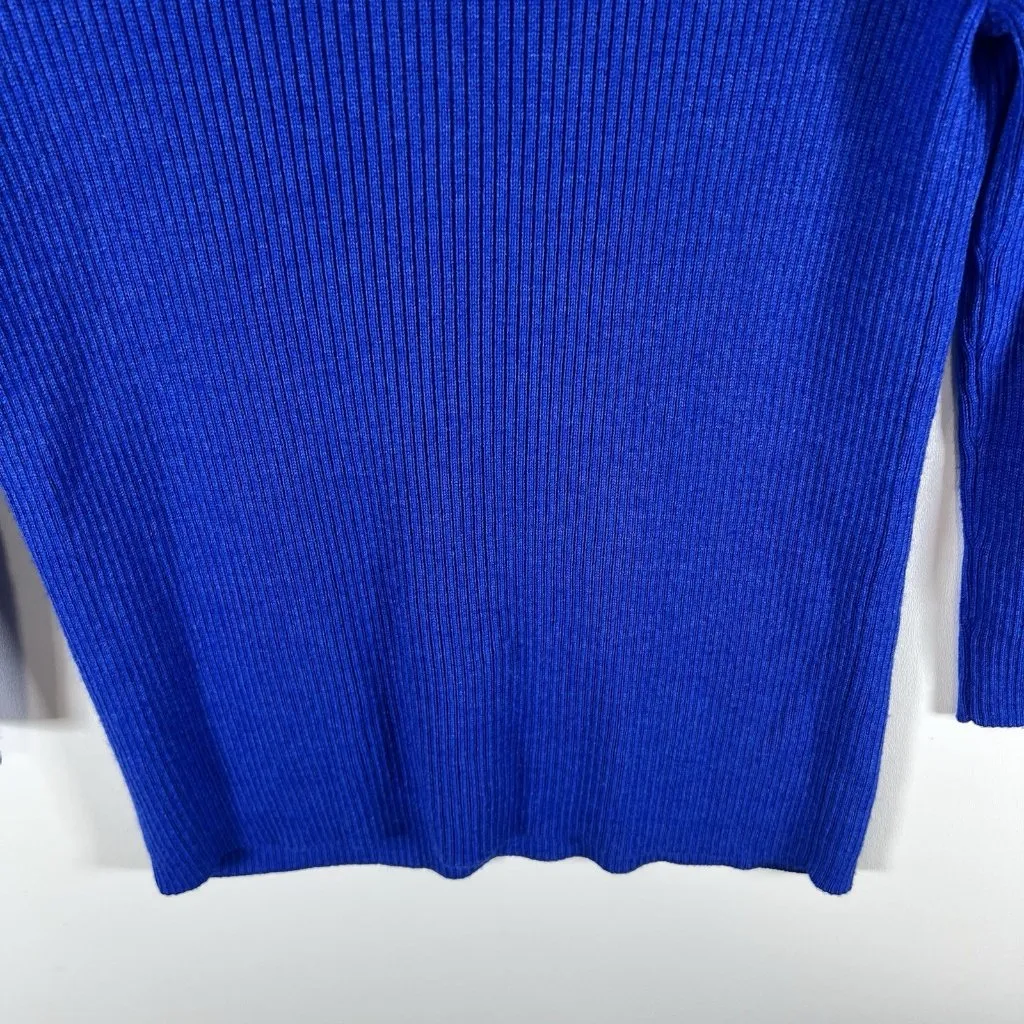 St. John Cobalt Blue Ribbed Knit Sweater Womens Sz M Designer Wool Silk Cashmere - Image 9