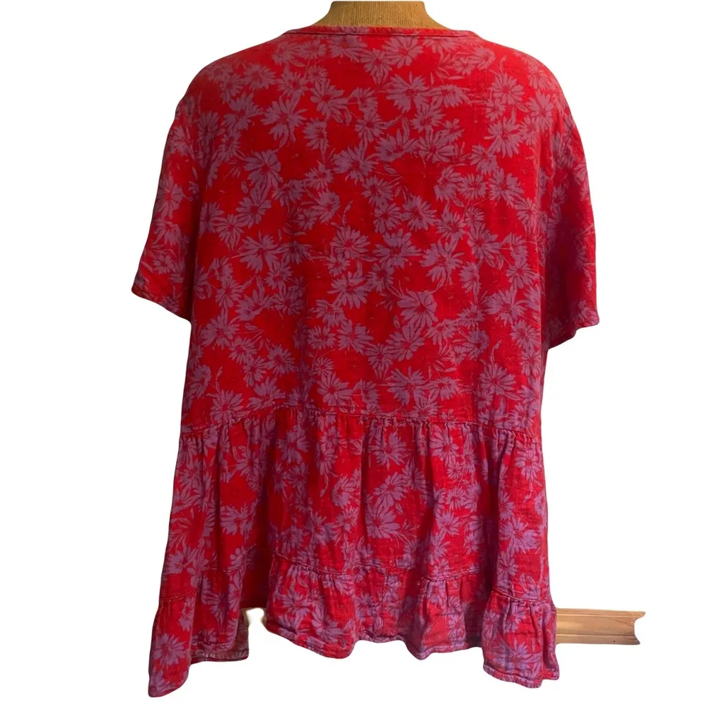 Terra & sky Floral Red & pink Women's swing Top size 3X short sleeve shirt - Image 2