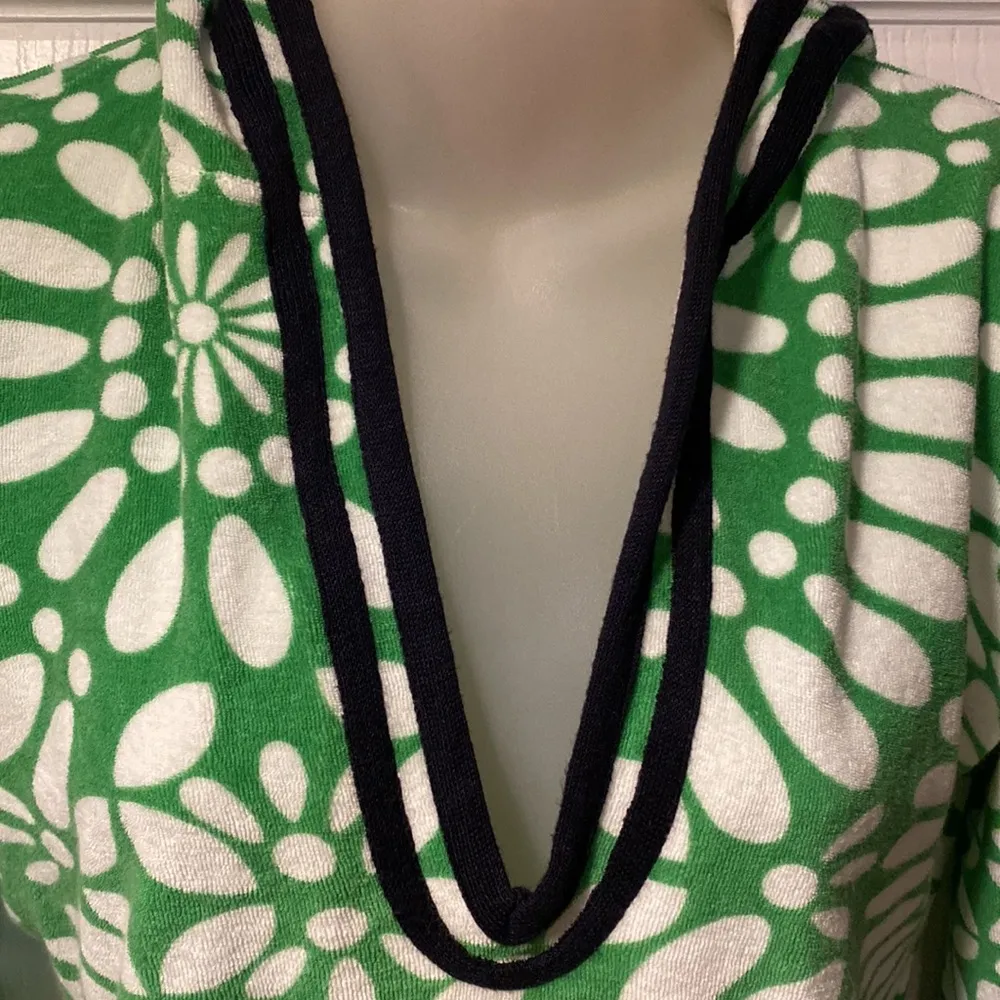 Tory Burch Terry Hoodie Wanda Tunic Green Lace Pattern Navy S 100% cotton - Image 2