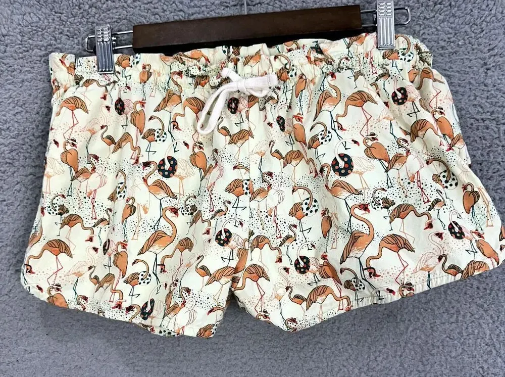 Threadless select pajama shorts flamingo feathered social cotton USA beach Yellow Size XL - Image 1
