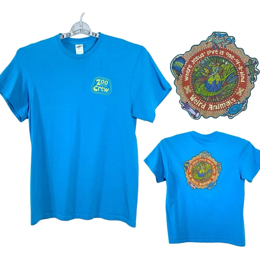 Vintage Zoo Crew Jesus’ Love Tee Weird Animals Distressed Graphic Blue Size L Size L - Image 3