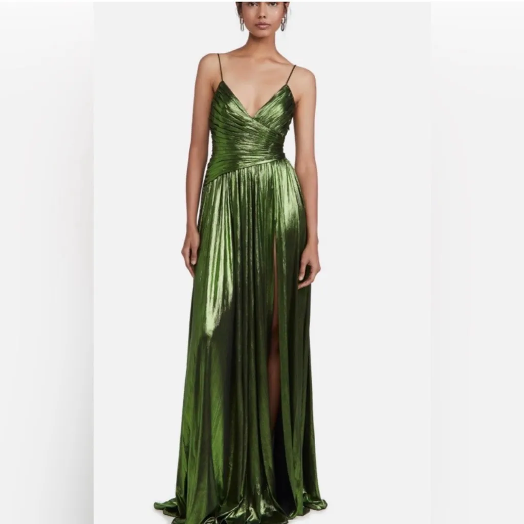 Retrofete Doss Metallic Green Maxi Formal Dress Size XS - Image 9