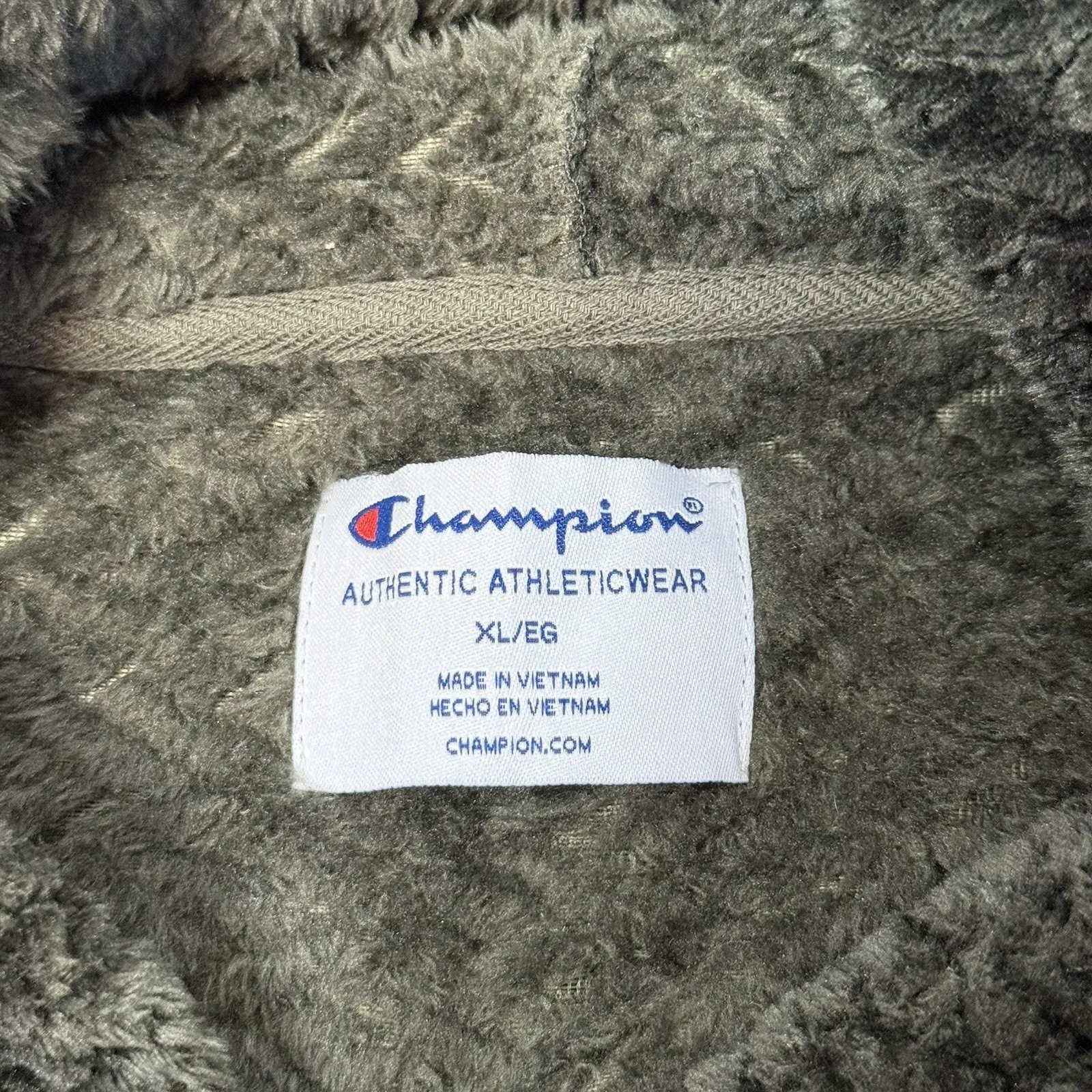 Champion Olive Green Plush Fleece Zip Up Hoodie Jacket Size XL - Image 4