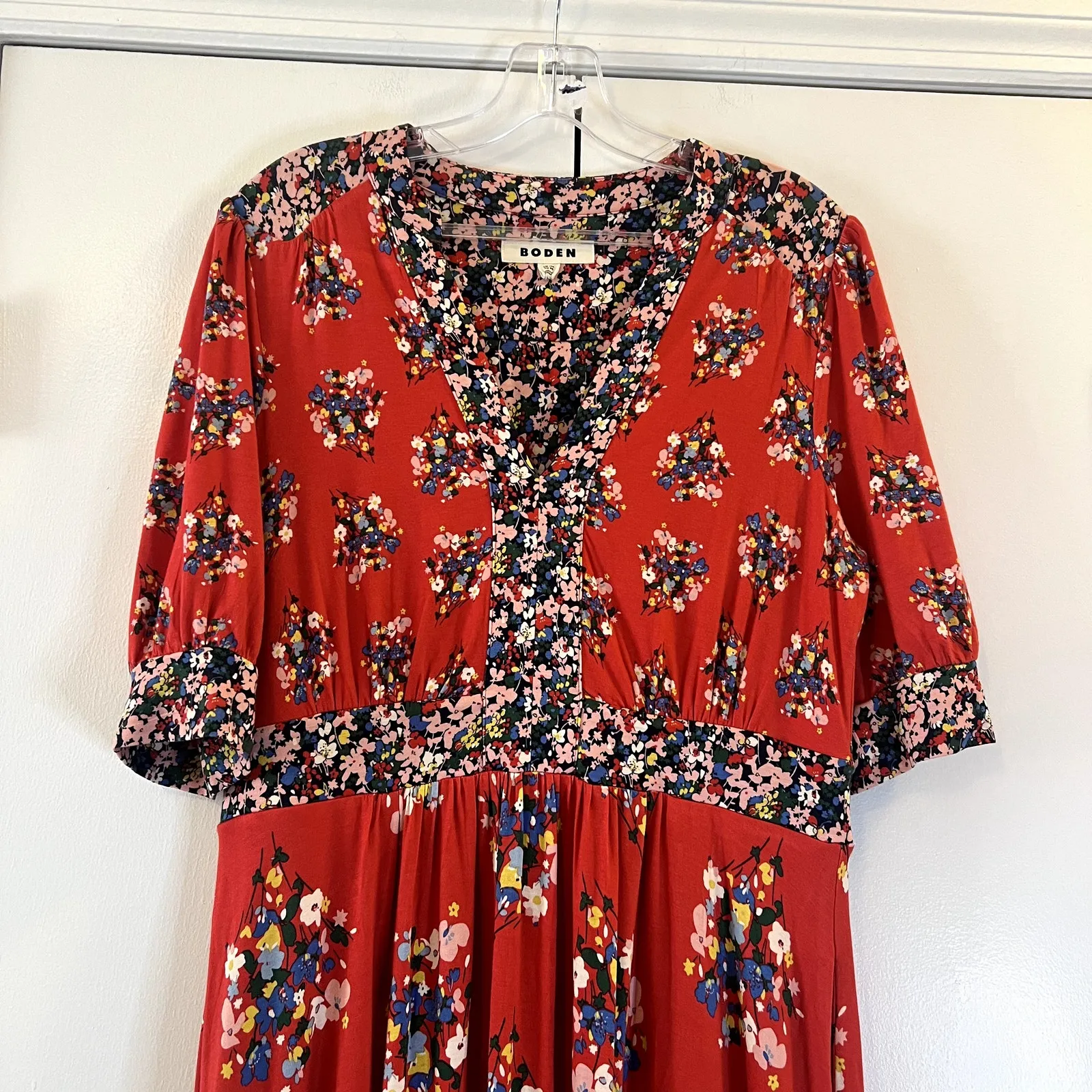Boden Red Lily Hotched Jersey Midi Floral Dress size 8 Viscose - Image 5
