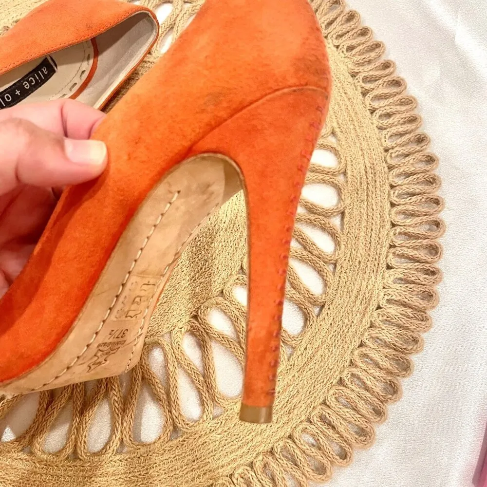 Alice + Olivia Dina Suede Pumps Orange Size EU 37.5 - Image 7