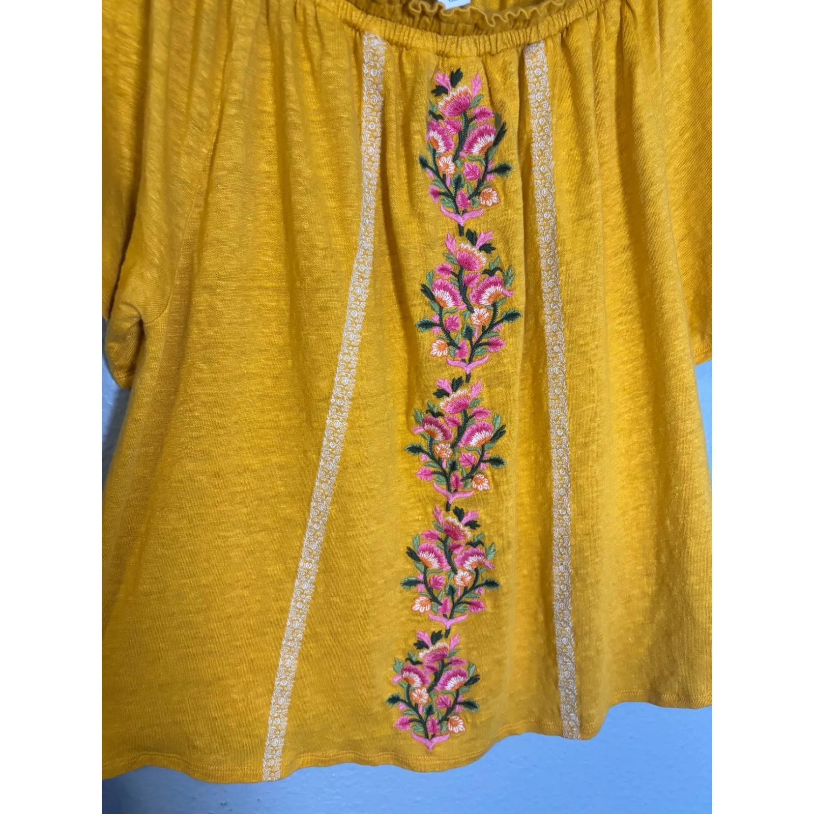 Sundance Dancing Garden Yellow Floral Embroidered Linen Top Small - Image 4
